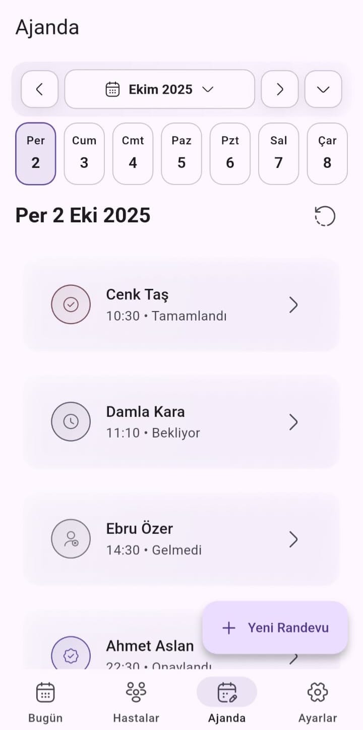 Today / Agenda ekranı